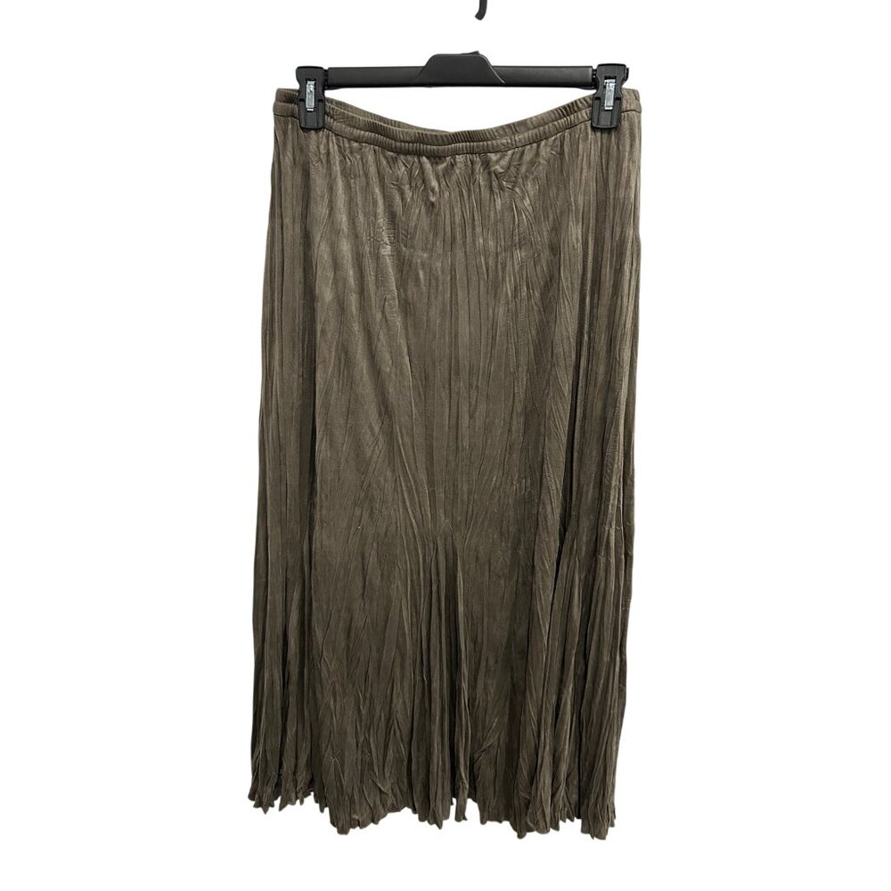 Soft Surroundings Medium Brown Pleated Maxi Skirt Elastic Waist Crinkle Style
